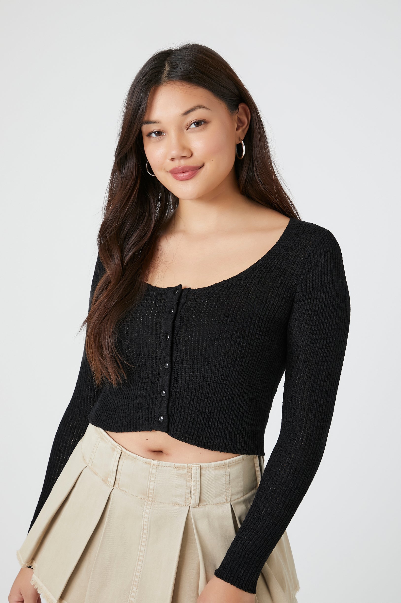 Black Cropped Cardigan Sweater 1