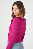 Fuchsia Purple Ruffle-Trim Cardigan Sweater 8