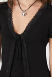 Black Lace-Trim Sweater-Knit Top 2