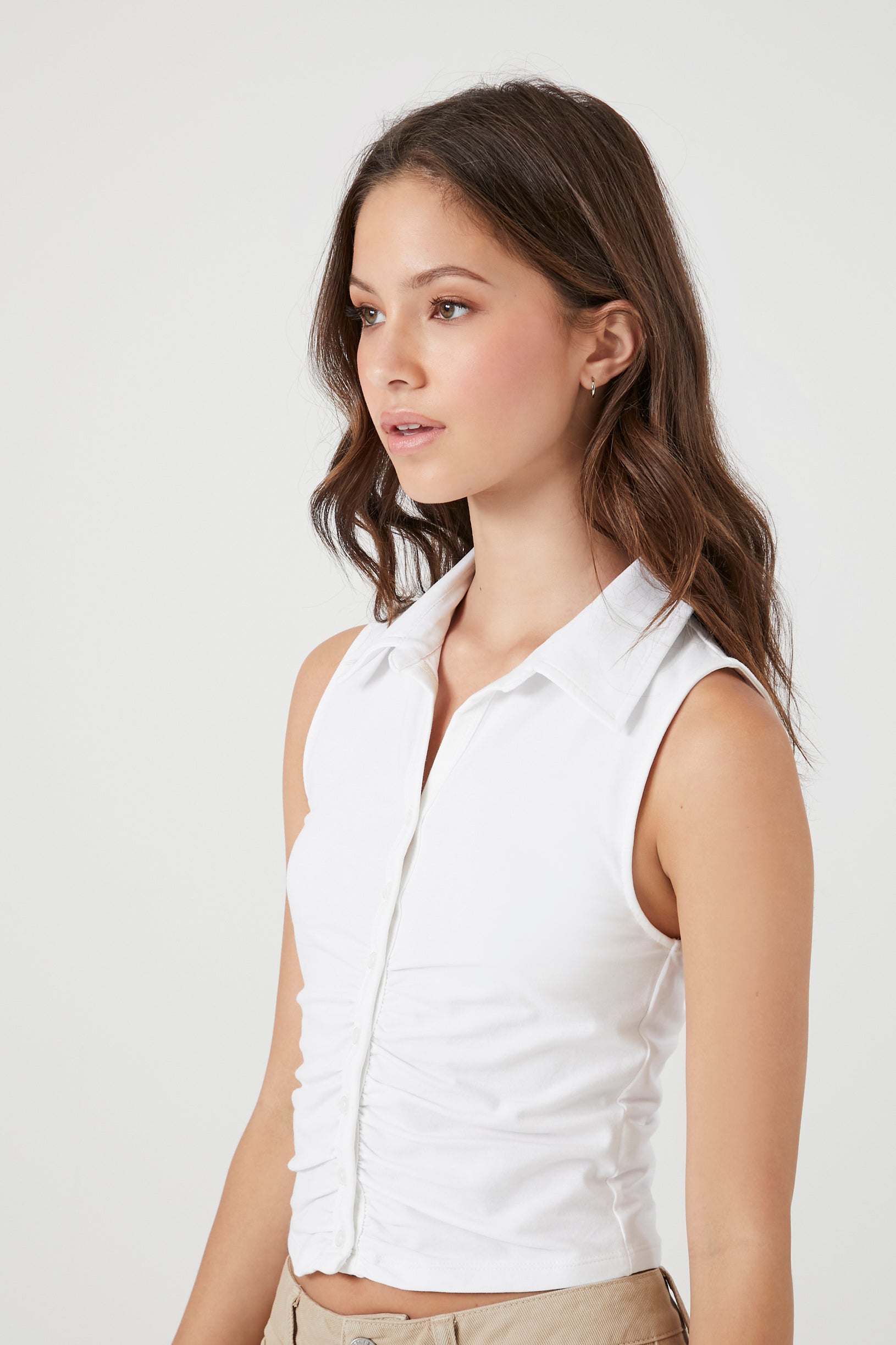 White Ruched Sleeveless Top 1