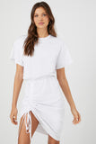 White Ruched Midi T-Shirt Dress