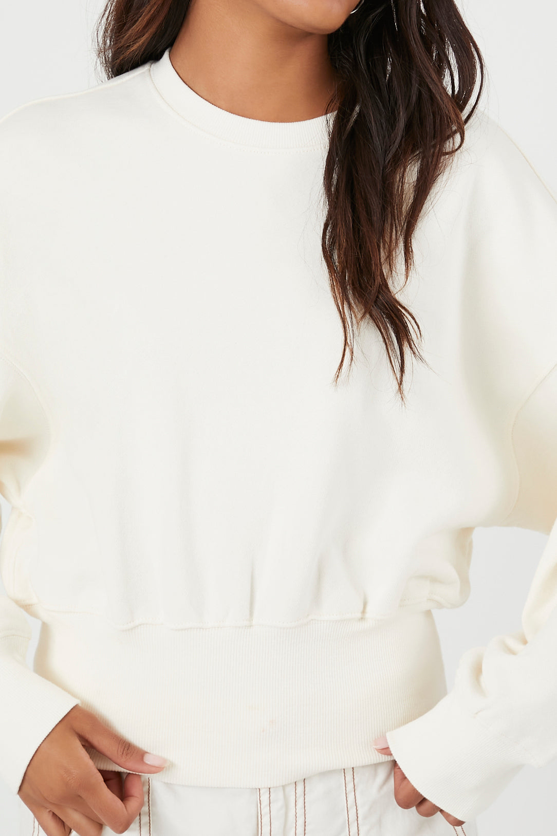 Cream French Terry Drop-Sleeve Pullover 2