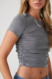 Charcoal Mineral Wash Ruched Cropped Tee 2