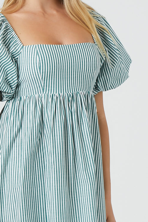 Striped Puff-Sleeve Babydoll Dress