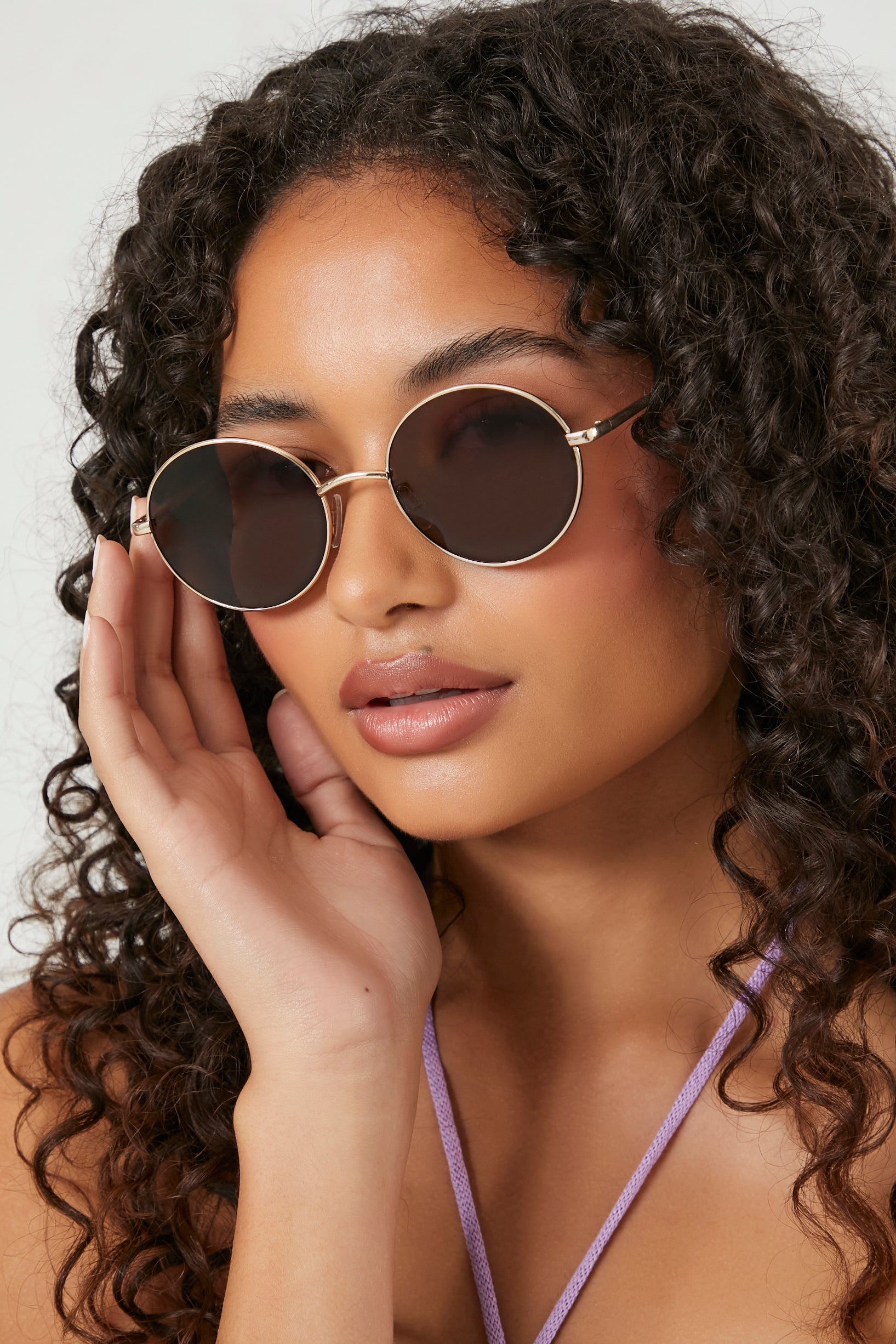 Gold/Brown Round Frame Sunglasses 2