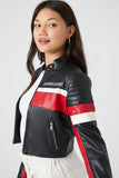Black/Multi Faux Leather Racing Star Moto Jacket 4