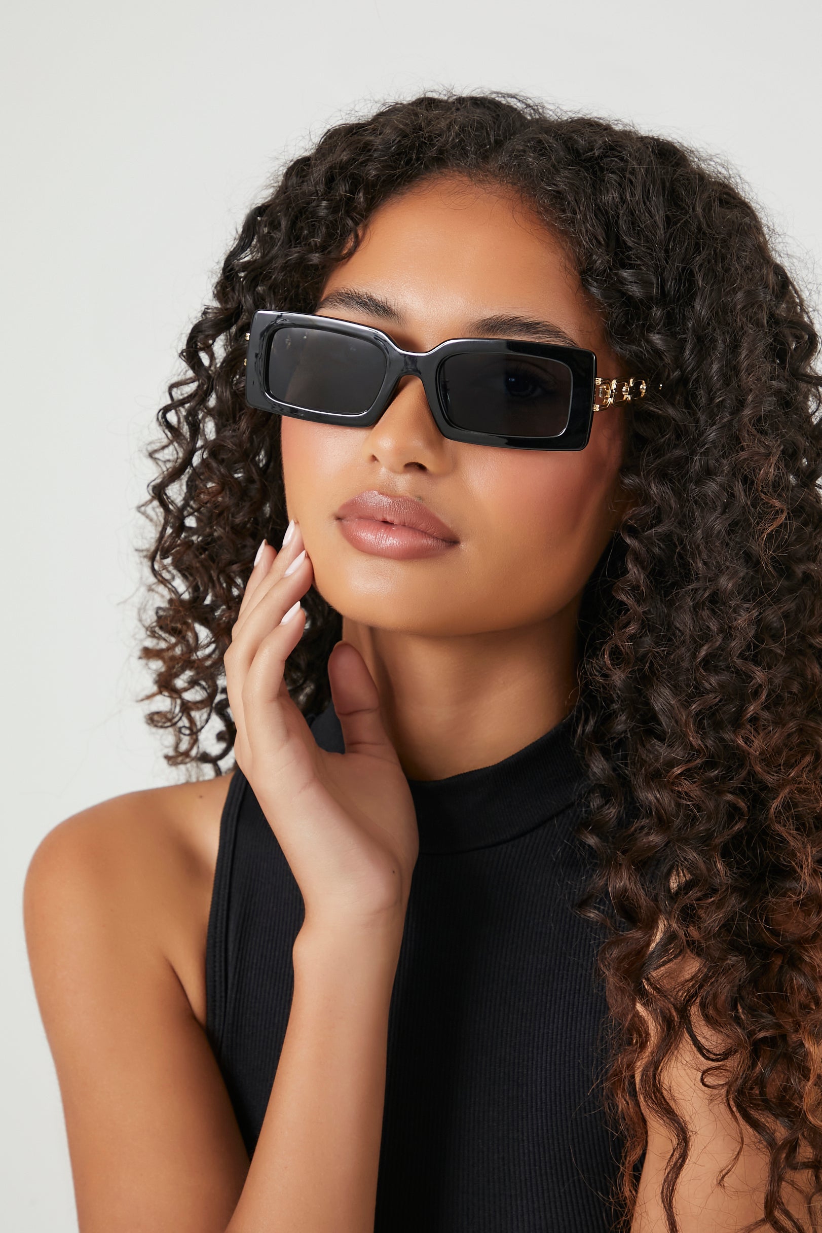 Black/Black Rectangular Frame Sunglasses