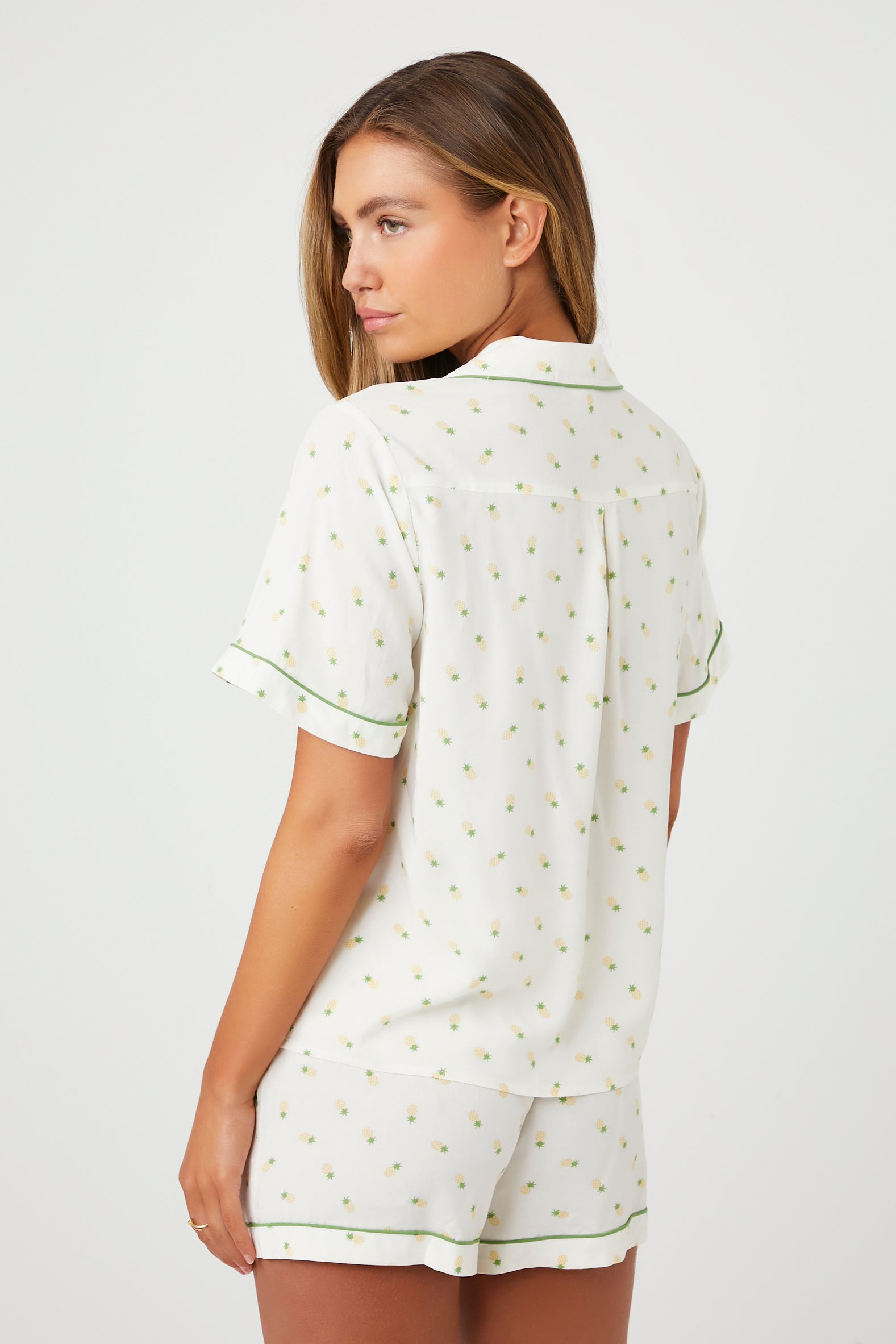 Ivory/Multi Pineapple Shirt & Shorts Pajama Set 4