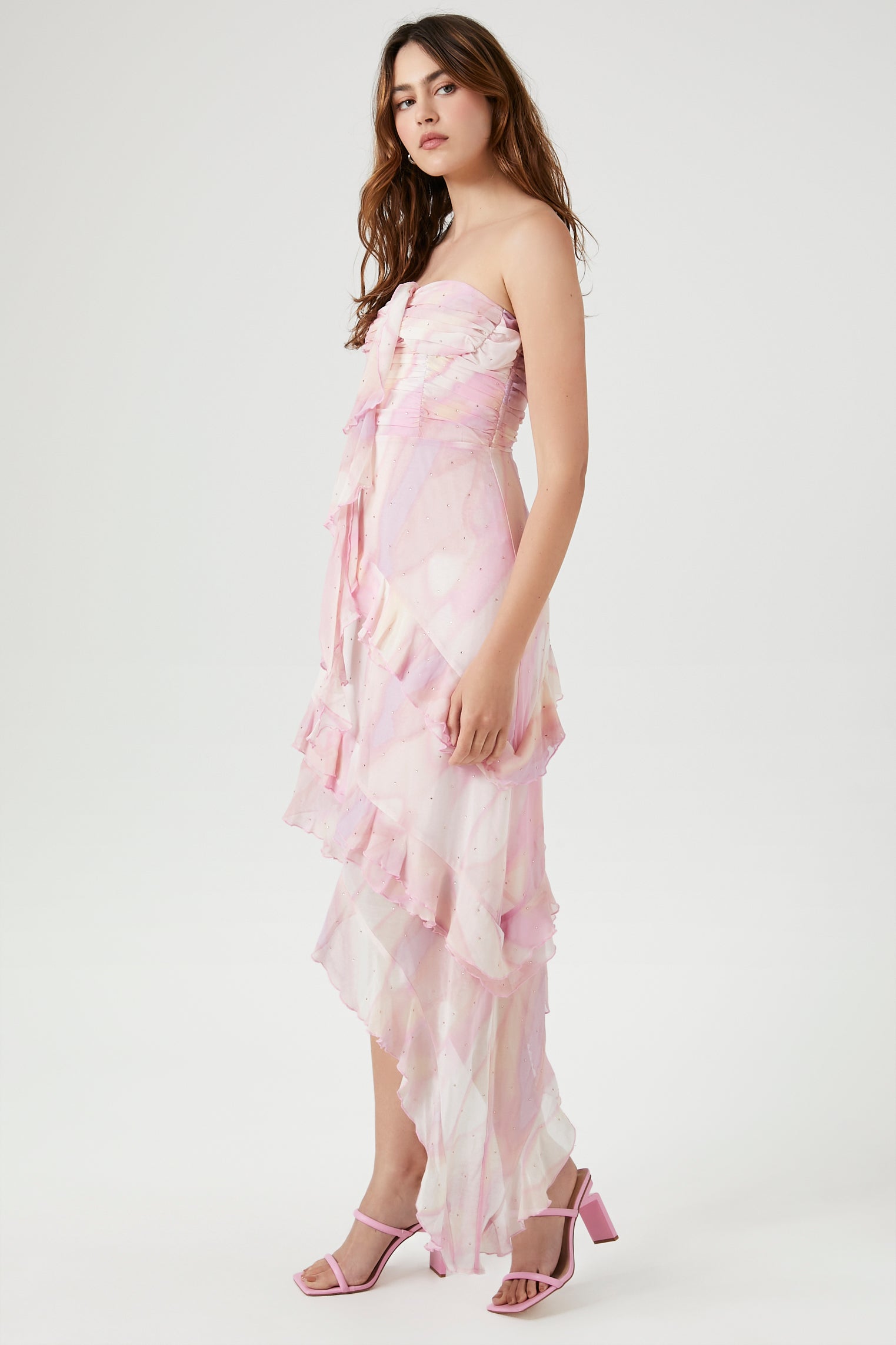Light Pink/Multi Abstract Print Ruffle-Trim Dress 5