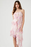 Light Pink/Multi Abstract Print Ruffle-Trim Dress 1