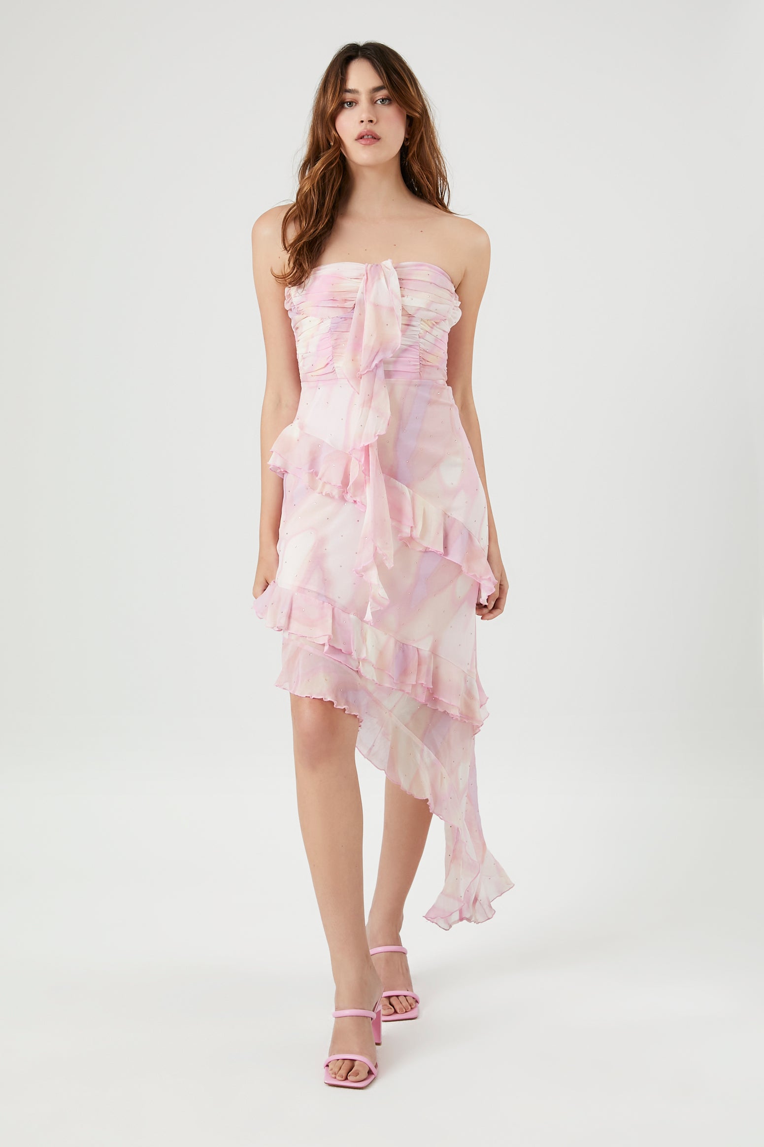 Light Pink/Multi Abstract Print Ruffle-Trim Dress 4