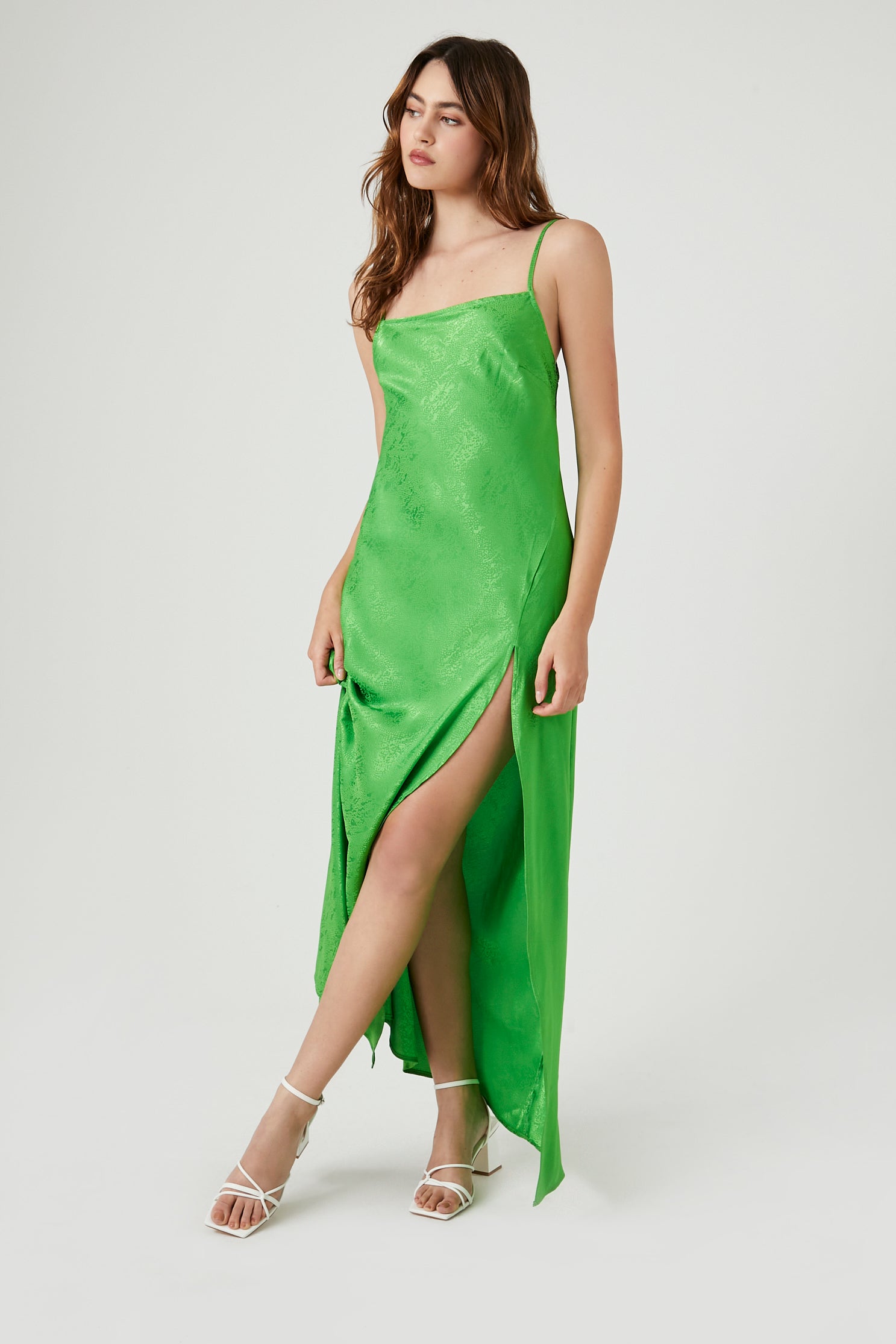 Green Textured Print Cami Maxi Dress