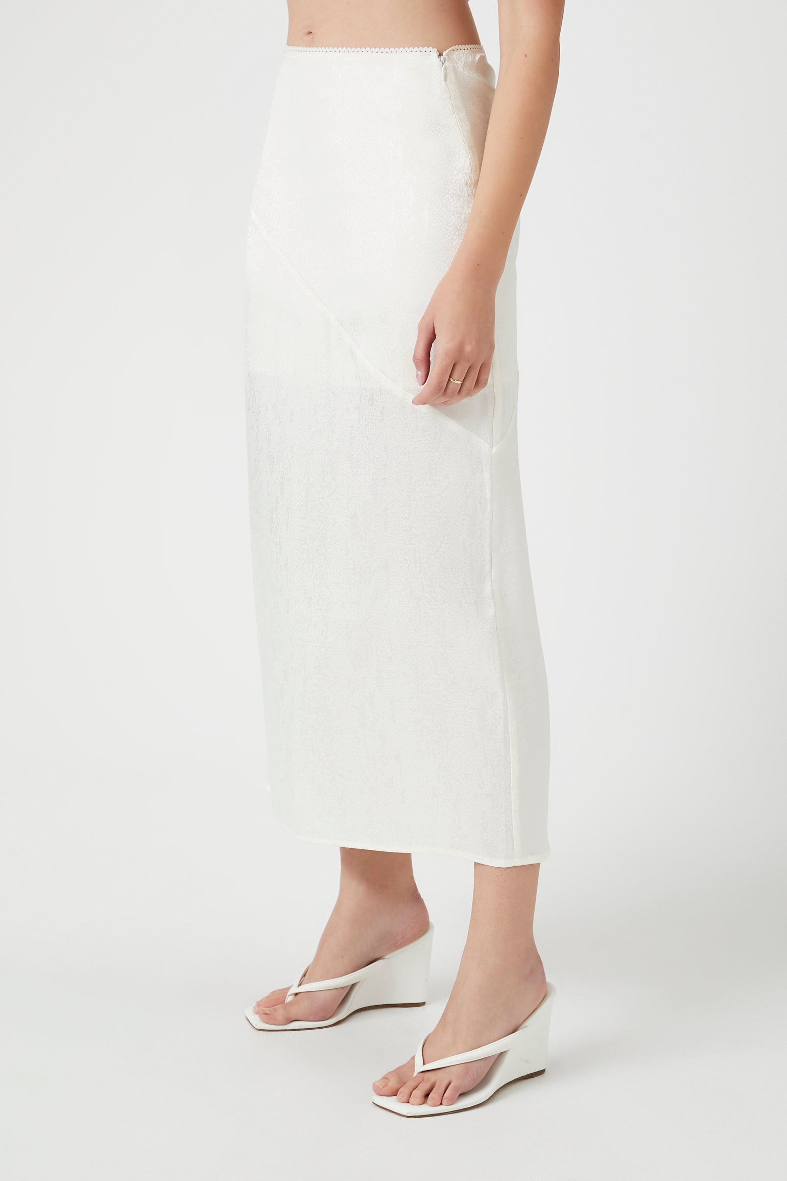 Ivory Satin Straight Maxi Skirt