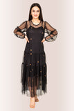 Black Sheer Mesh Ruffle-Trim Maxi Dress