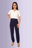 Navy Belted High-Rise Trousers