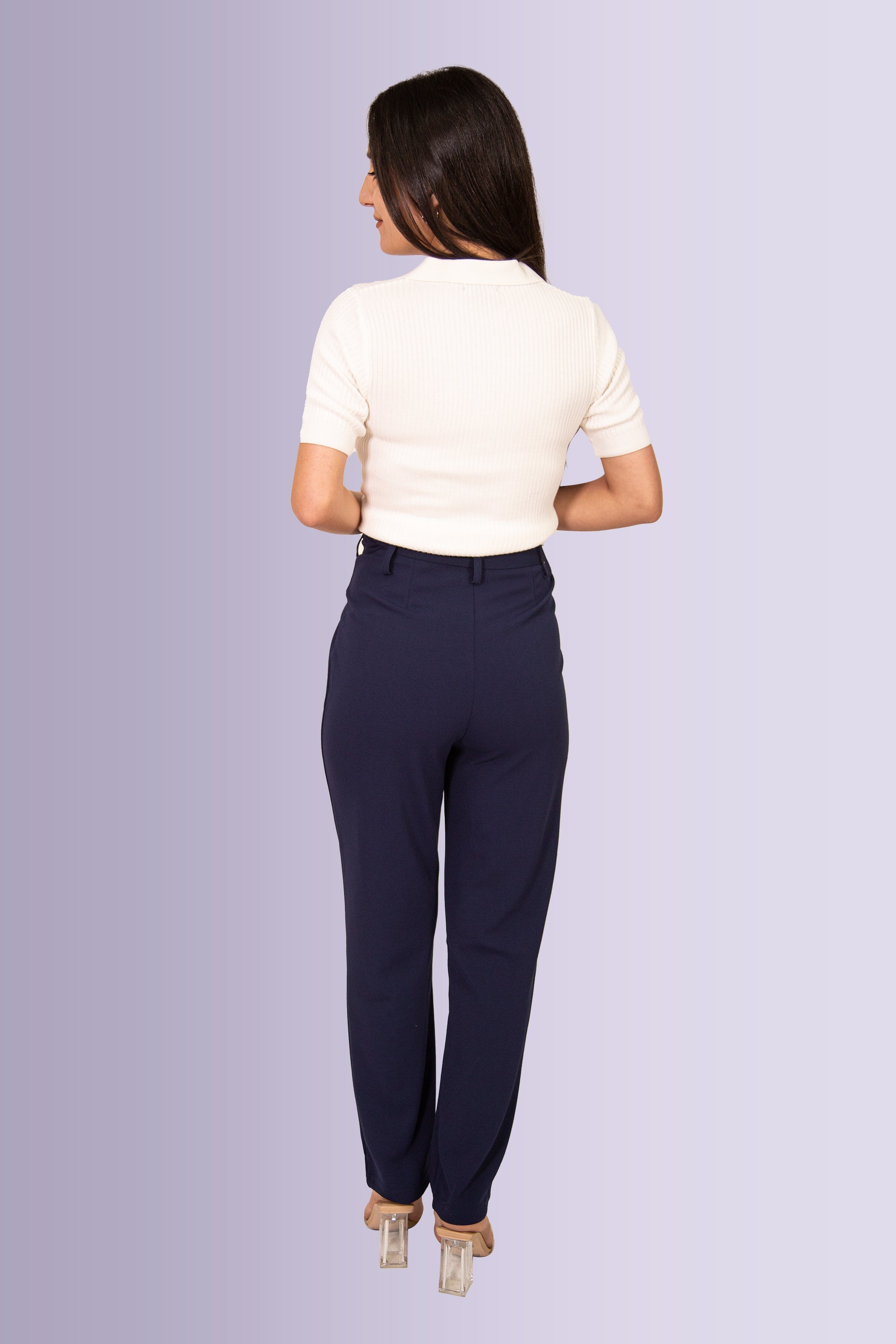 Navy Belted High-Rise Trousers 3