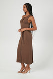 Brown Tie-Waist Sweater Midi Dress 1