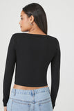 Black Cropped Rib-Knit Cardigan Sweater 2