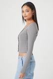 Dark Grey Cropped Rib-Knit Cardigan Sweater 1