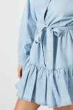 Light Denim Denim Tie-Front Mini Shirt Dress 4