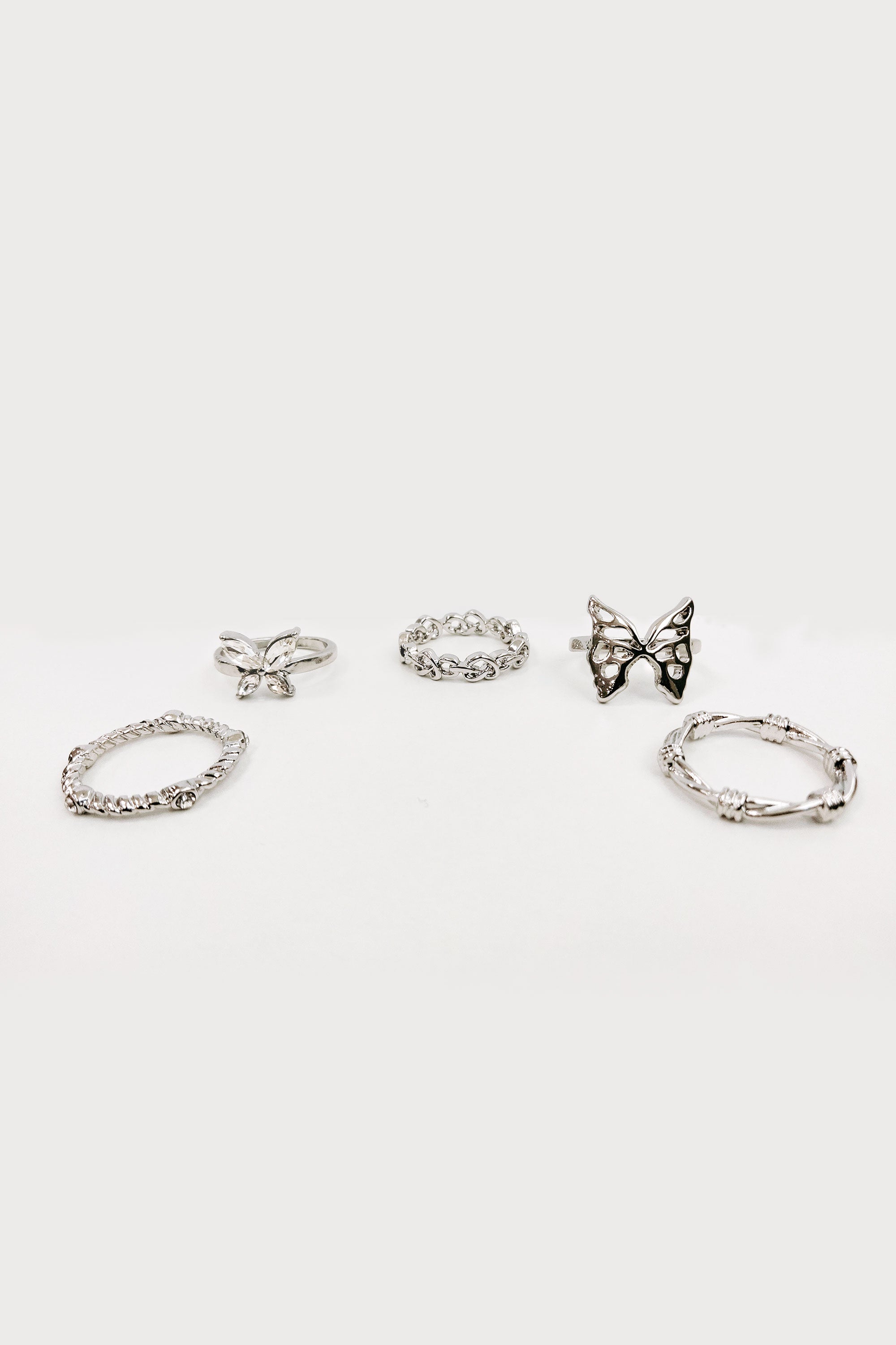 silver/clear Assorted Butterfly Cutout Ring Set 2