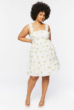 White/ Multi Plus Size Floral Print Mini Dress