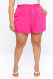 Shocking Pink Plus Size Paperbag Shorts 1