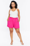 Shocking Pink Plus Size Paperbag Shorts