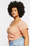 SeashellPlus Size Ruched Puff-Sleeve Crop Top 3