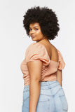 SeashellPlus Size Ruched Puff-Sleeve Crop Top 4