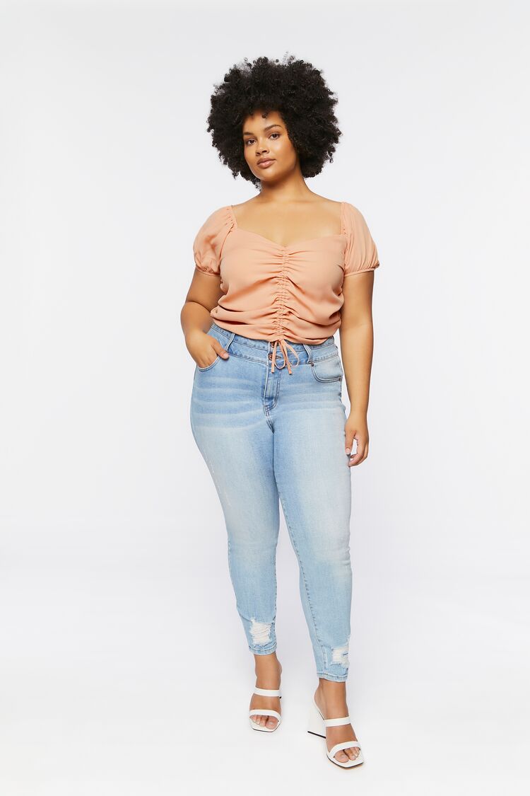 SeashellPlus Size Ruched Puff-Sleeve Crop Top 2