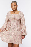 Pink multi Plus Size Ditsy Floral Ruched Mini Dress