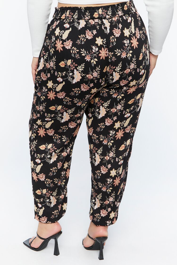 Black multi Plus Size Floral Print Pants 3