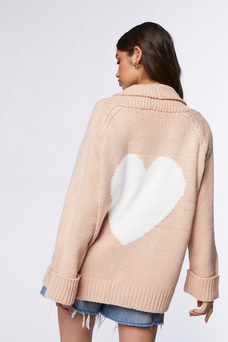 Taupe Heart Ribbed Open-Front Cardigan 4