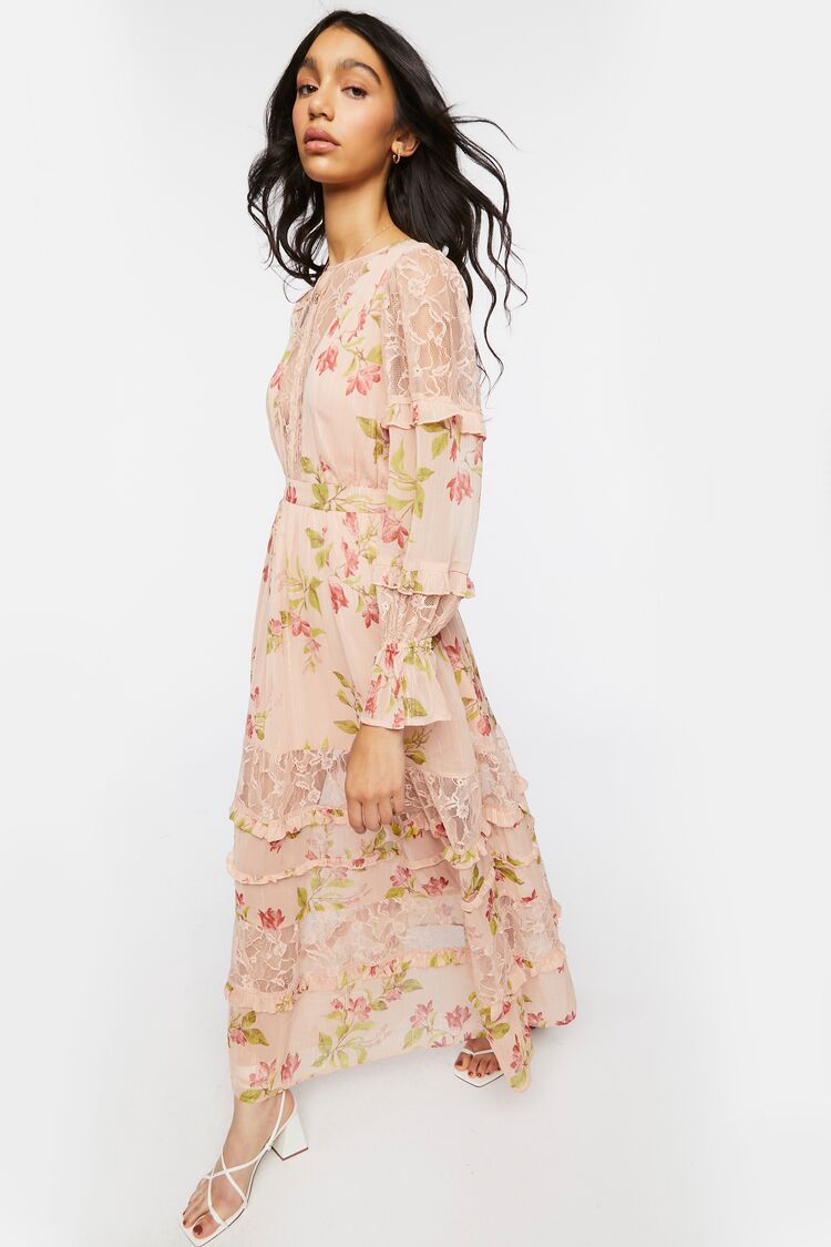 Blush Lace-Trim Tiered Floral Maxi Dress 1