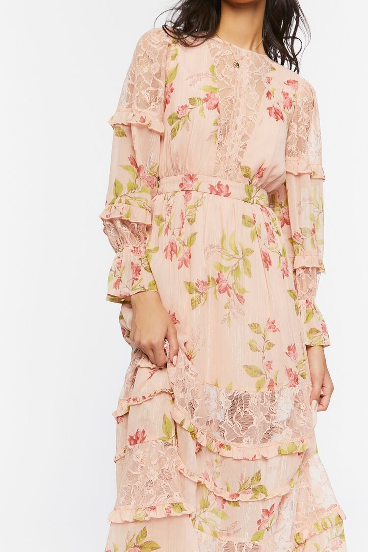 Blush Lace-Trim Tiered Floral Maxi Dress 2