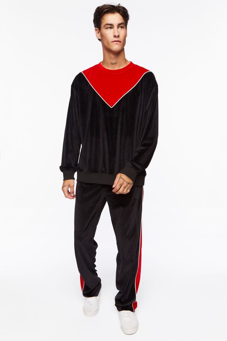 Black/ Red Velour Colorblock Pullover