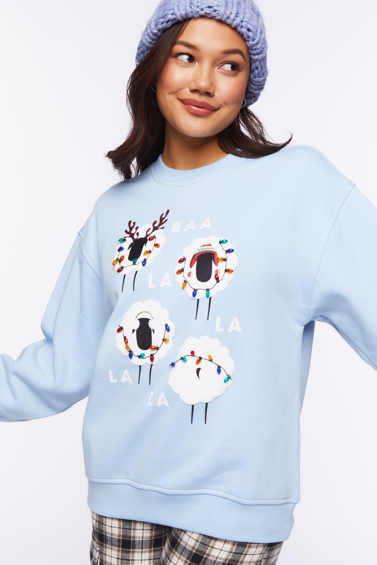 Blue multi Holiday Sheep Graphic Pullover 2