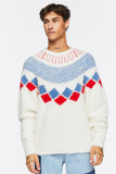 Cream Multi Fuzzy Knit Geo Pattern Sweater 1