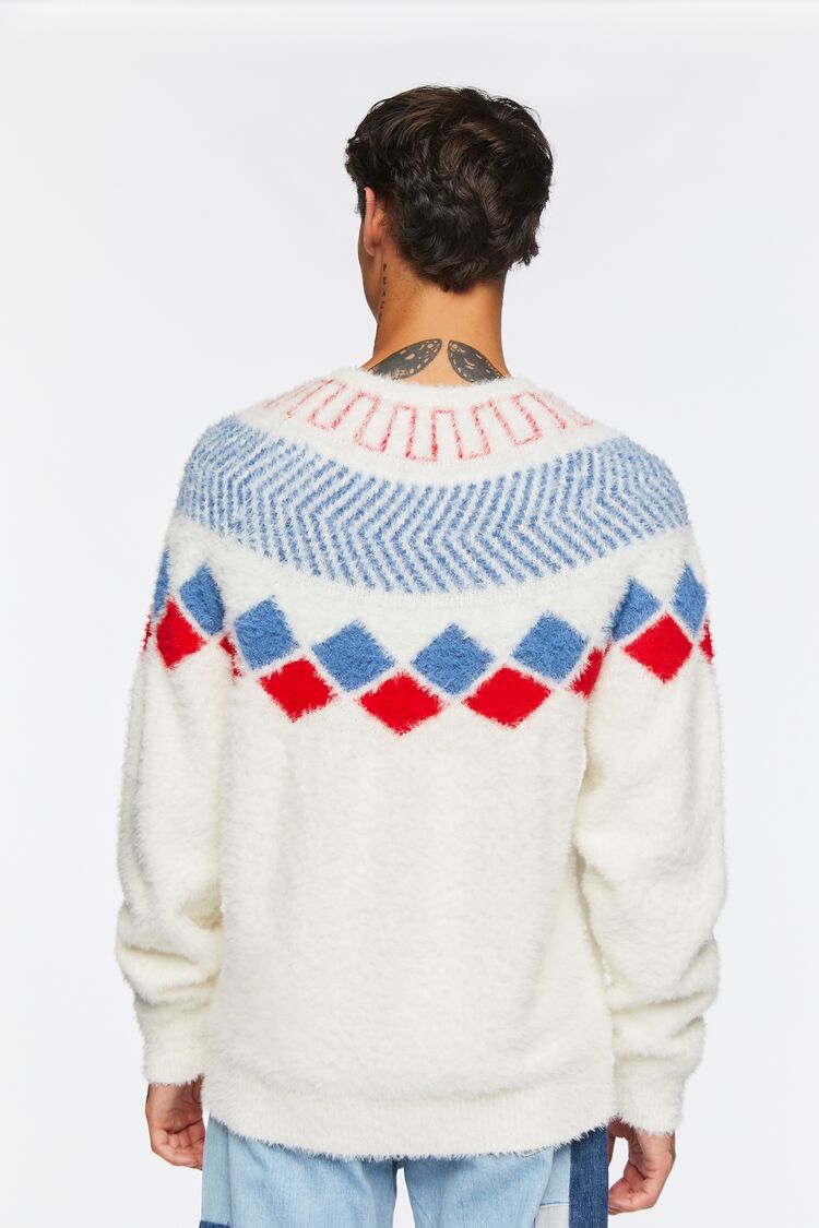Cream Multi Fuzzy Knit Geo Pattern Sweater4