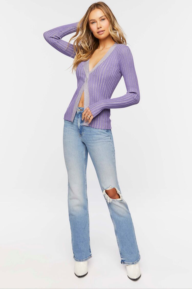 Grape Ribbed Split-Hem Sweater