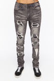 Grey Distressed Paint Splatter Skinny Jeans 1