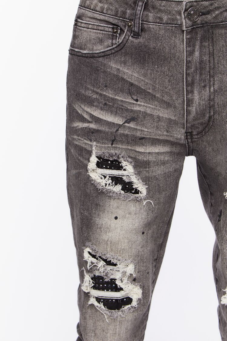 Grey Distressed Paint Splatter Skinny Jeans 2