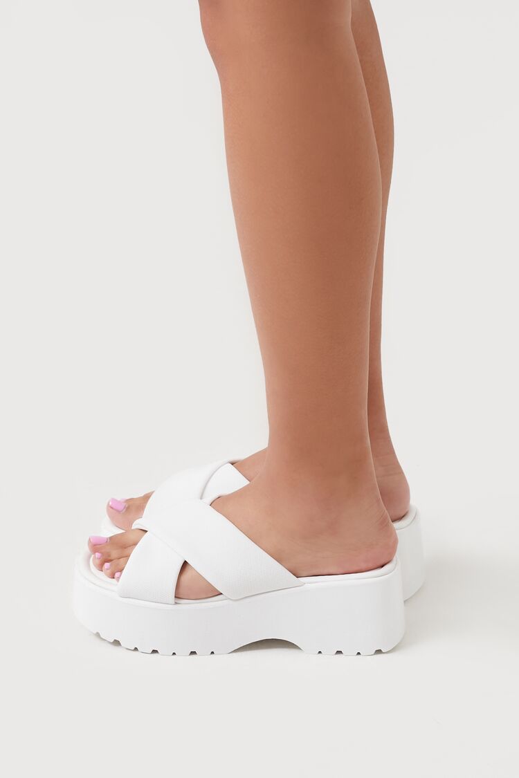 White Crisscross Flatform Sandals 1