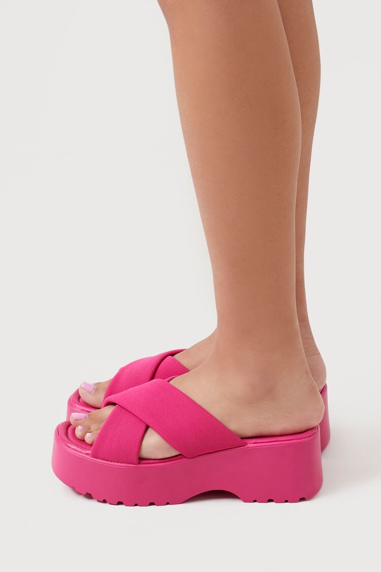 Pink Crisscross Flatform Sandals 1