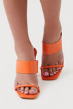 Orange Faux Leather Open-Toe Block Heels 2