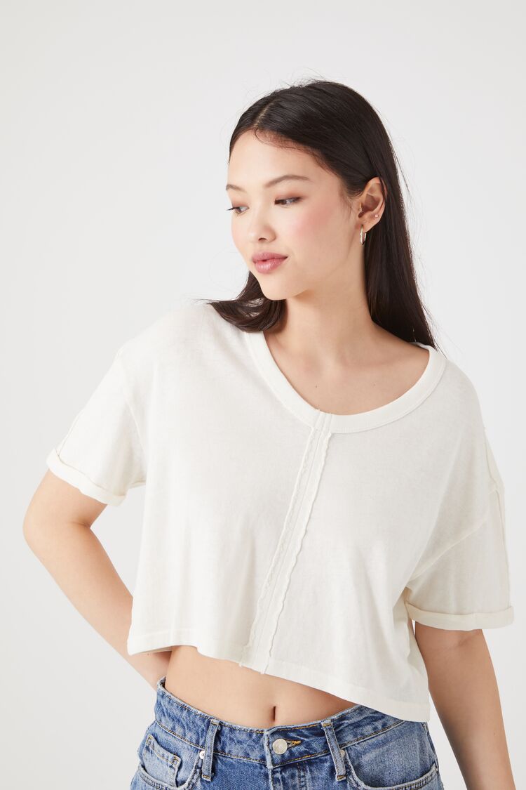 White Drop-Sleeve Cropped Tee
