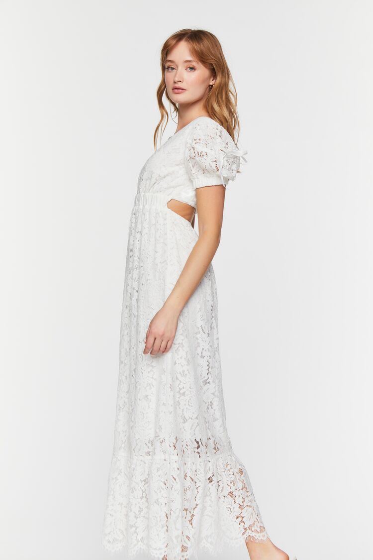 White Plunging Lace Maxi Dress 3