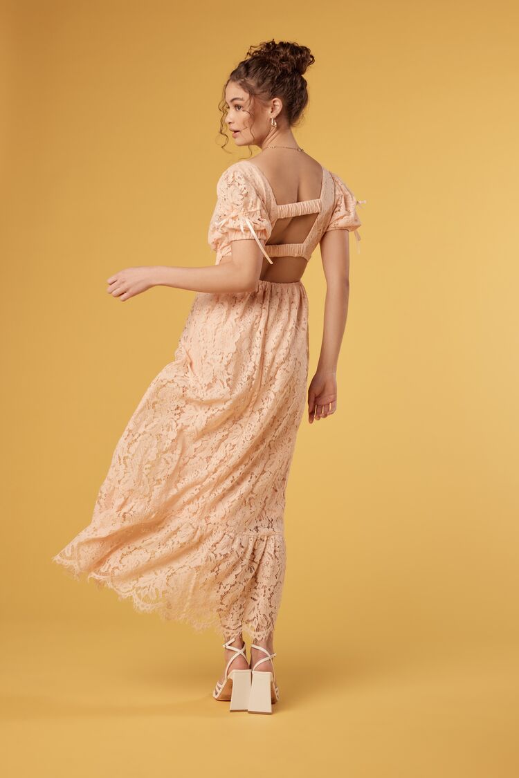 Peach Plunging Lace Maxi Dress 1