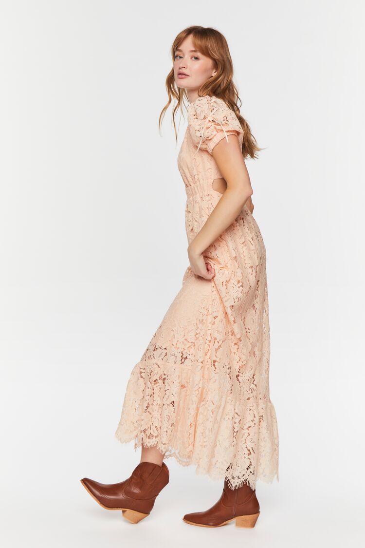 Peach Plunging Lace Maxi Dress 6